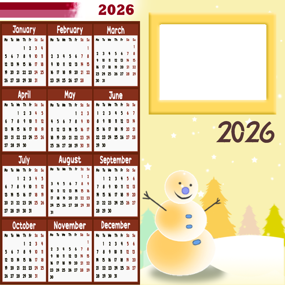 2026 Calendar Greeting Card with Yellow Theme