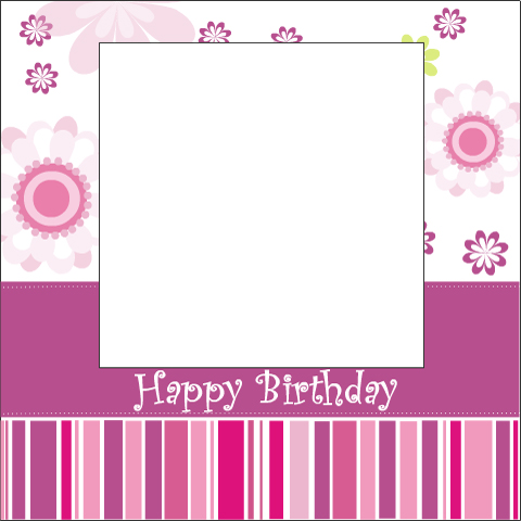 Pink Striped Happy Birthday Photo Card